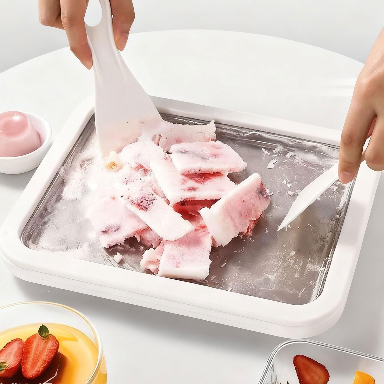 Genérico Heladeras Hacer Helado con 2 Espátulas, Maquina de Helados, Ice Cream Maker para Sorbete Yogurt congelado Gelato,Blanca,8.85''x6.88''