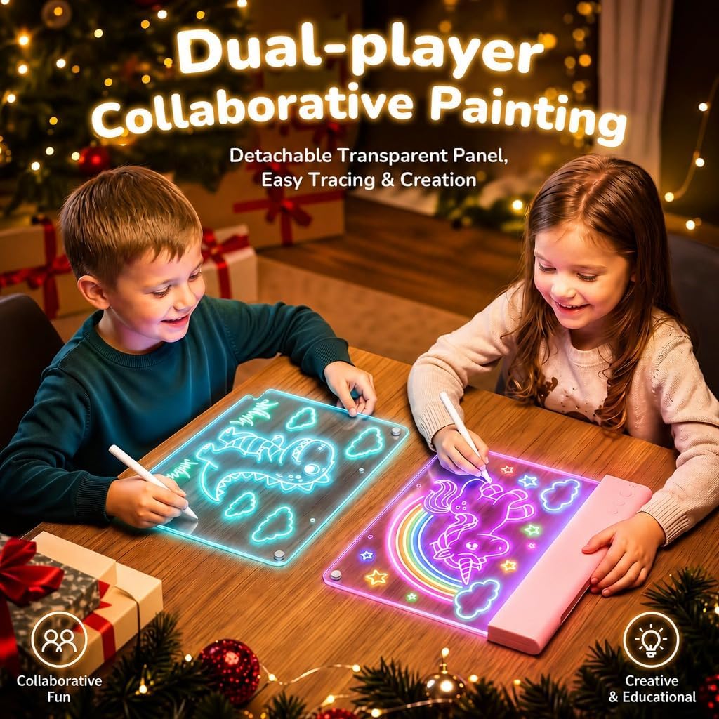 16" Led Drawing Board for Kids with Dual Panels - 【2026 New】 | Rechargeable Light up drawing board with 15 Light Effects,Scratch Resistant Easy Clean Panel,Birthday Gift for Kids Age 3-12