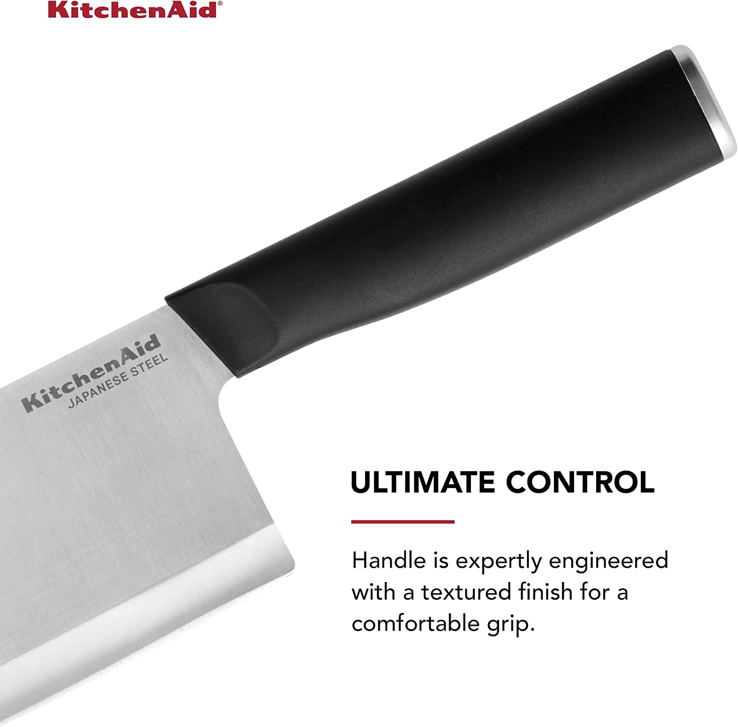 KitchenAid Classic Cleaver Knife with Custom Fit Blade Cover, 6 inch, Sharp Kitchen Knife, Japanese Stainless Steel Blade, Meat Cleaver, Black