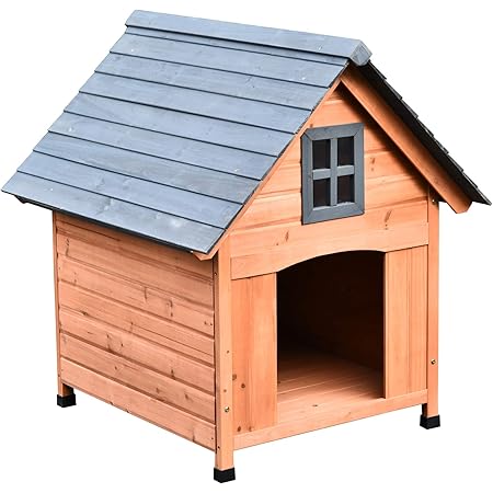 Pawhut Hundehütte im Kabinenstil, Hundehaus, Tannenholz, Natur, 81,3 x 91,5 x 98,5 cm