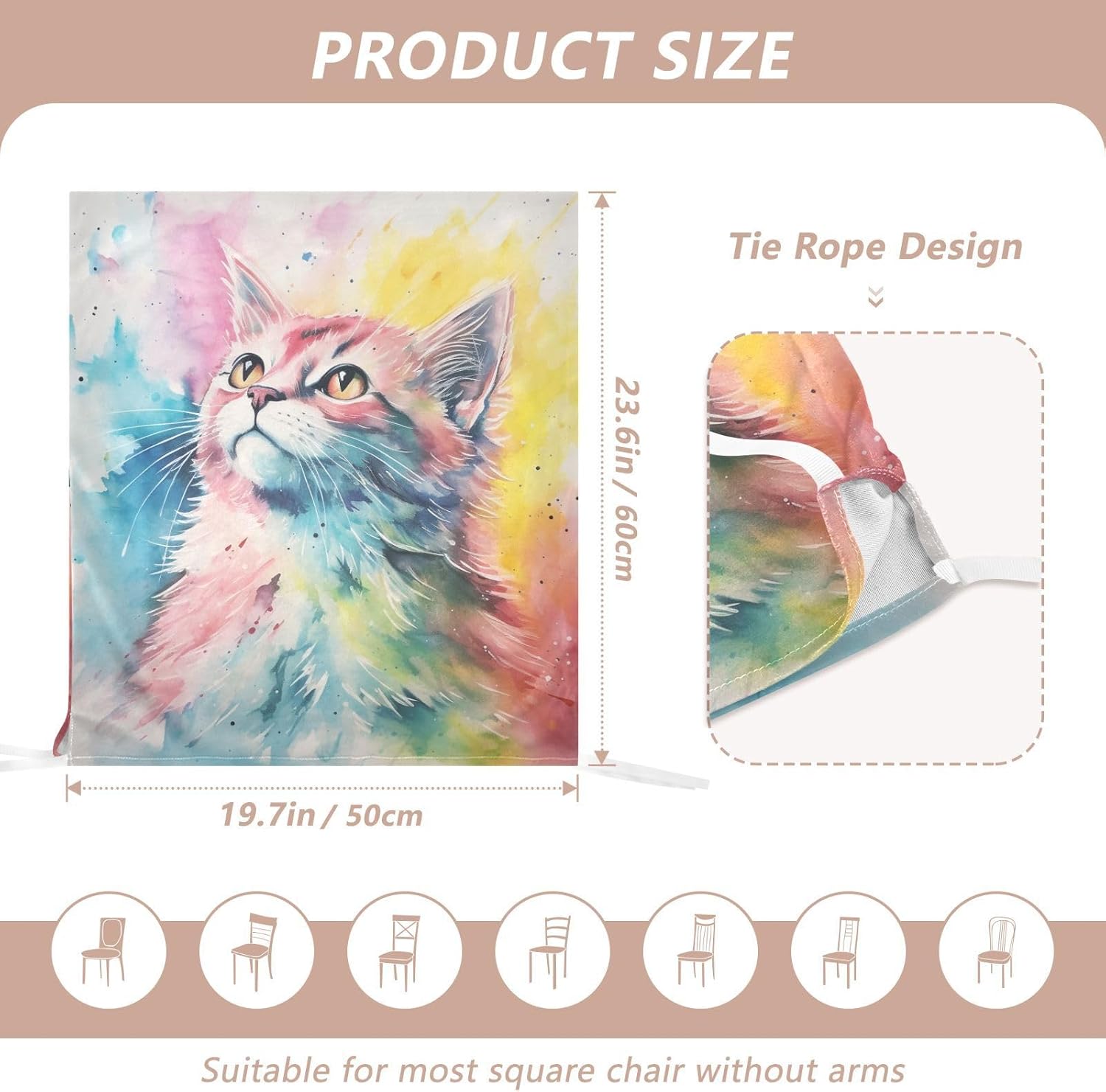 ALAZA Rainbow Color Cat Chair Back Cover Set of 6, Washable Reusable Removable Chair Slipcovers Decorative Chair Cover for Home Kitchen Wedding Party