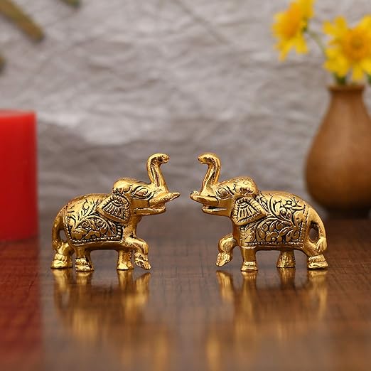 Collectible India Elephant Trunk Up Showpiece Decorative Items Figurine for Home Decoration Gold Plated Statue Home/Office Table Living Room Decor at Rs. 399
