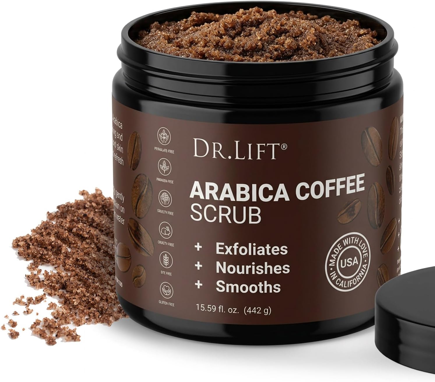 Arabica Coffee Scrub, 15.59 OZ - Moisturizing and Exfoliating Full Body Scrub for Women and Men - Made in the USA by Dr.Lift