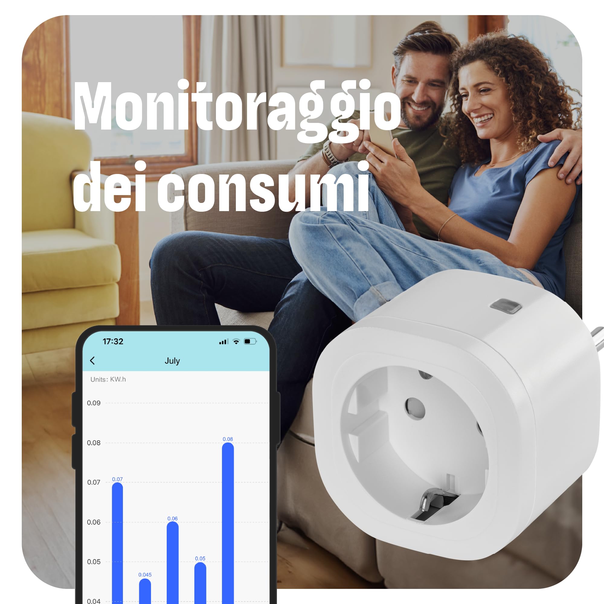 OMAJIN by Netatmo Set di 3 prese intelligenti, Timer, Monitoraggio Consumo, Controllo Remoto, Spegnimento Ritardato, Risparmio Energetico, Wi-Fi 2.4GHz/Bluetooth, 16A/3680W, senza hub, OBU-3SP-SK
