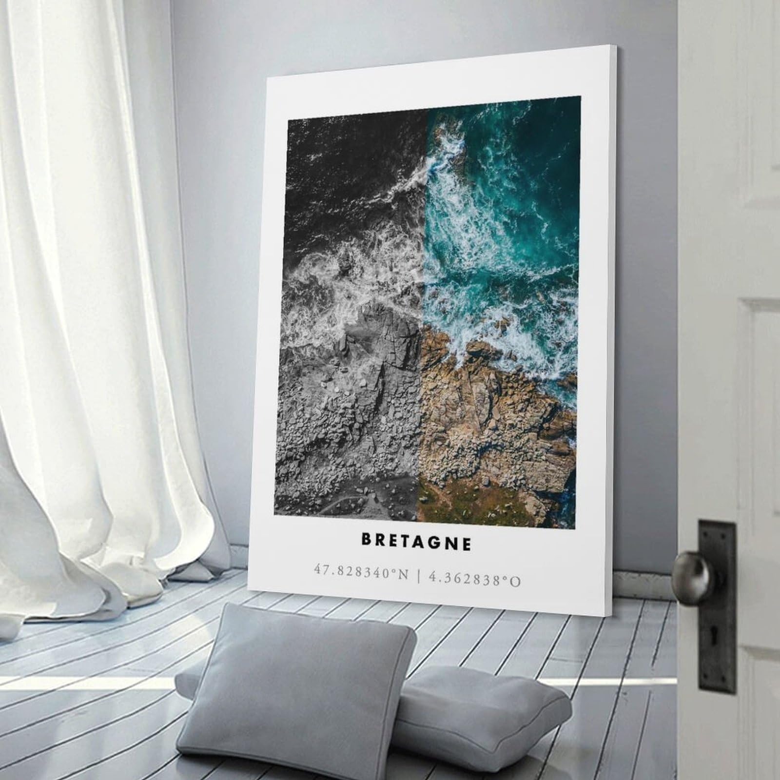 Junmoney Aerial View of Brittany Coast Canvas Wall Decor, 08x12inch(20x30cm), for Bedroom, Guest Room Or Reading Nook, Canvas Wall Decor for Personal Spaces