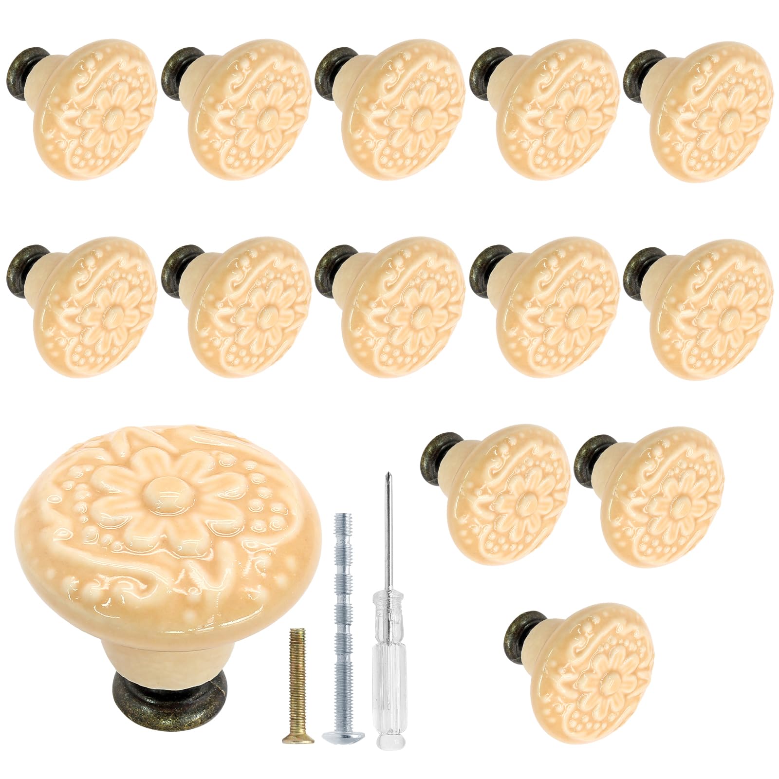 Biaungdo 12 Pcs Light Yellow Ceramic Kitchen Cabinet Knobs