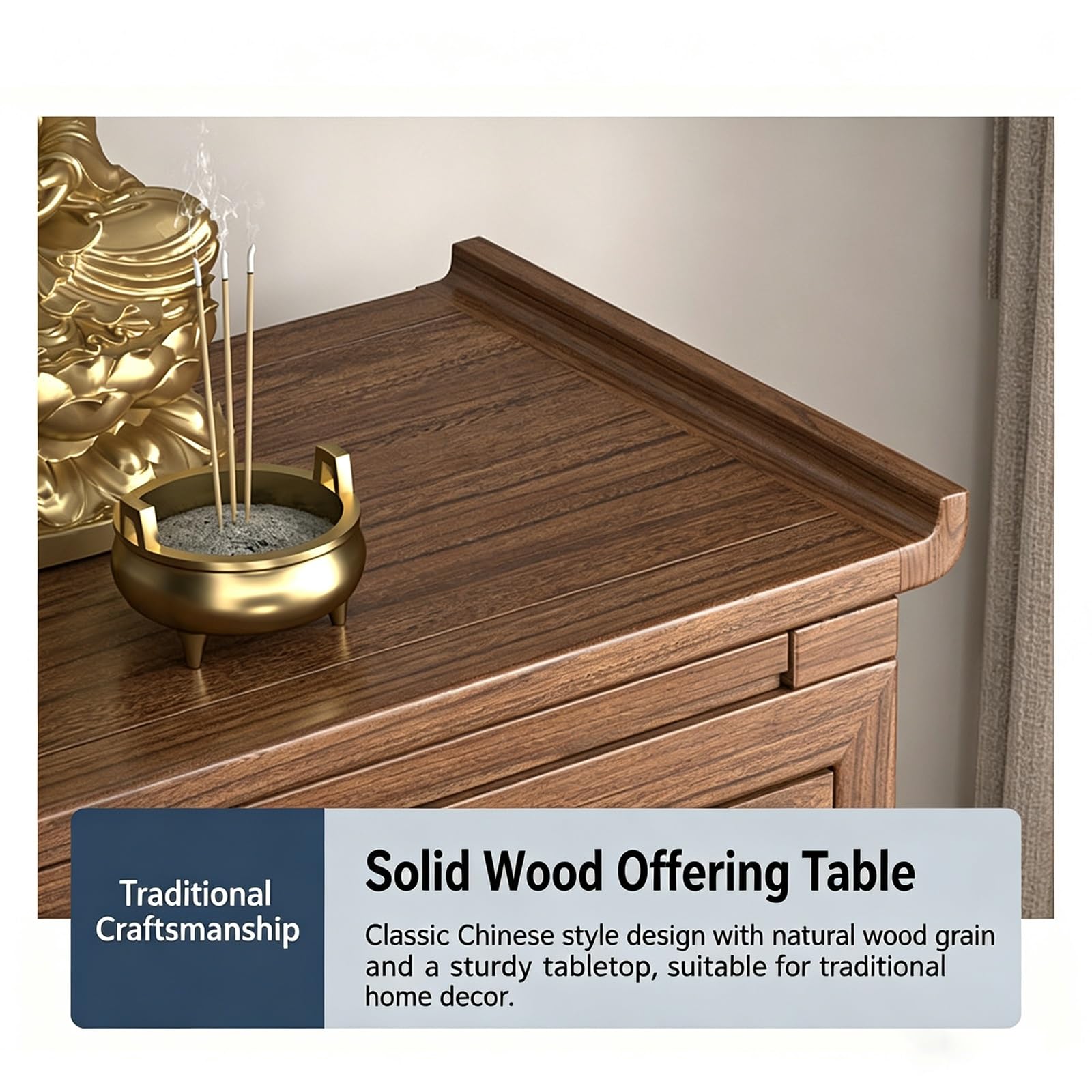 Holz Altarschrank mit Ausziehablage und Doppeltür Design | Standmöbel für Dekor, Meditation und Wohnzimmer(A,26.77*18.90*42.52 in)