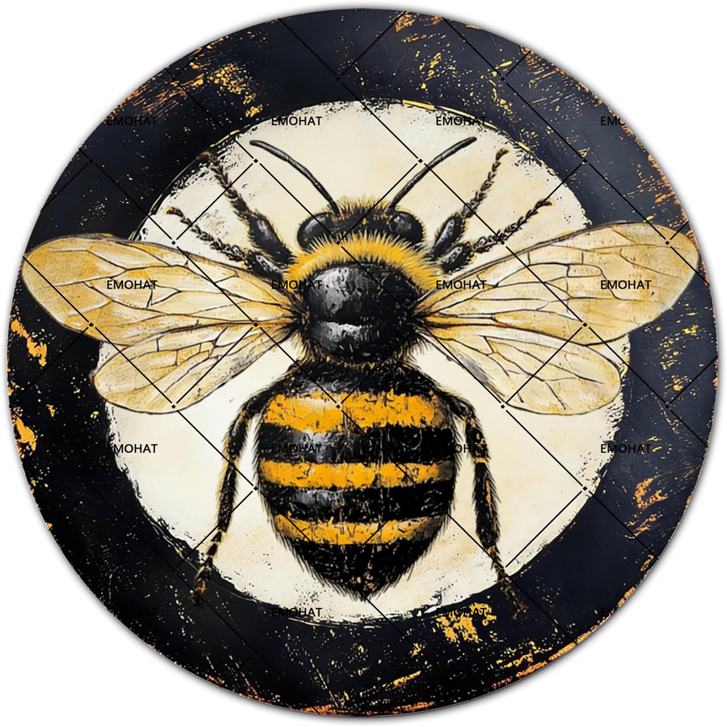 Round Bee Summer Metal Tin Sign, Vintage Farmhouse Wall Decor for Rustic Yard, 8x8 Inch Vintage Decor for Outdoor Porch Garden Kitchen Fence