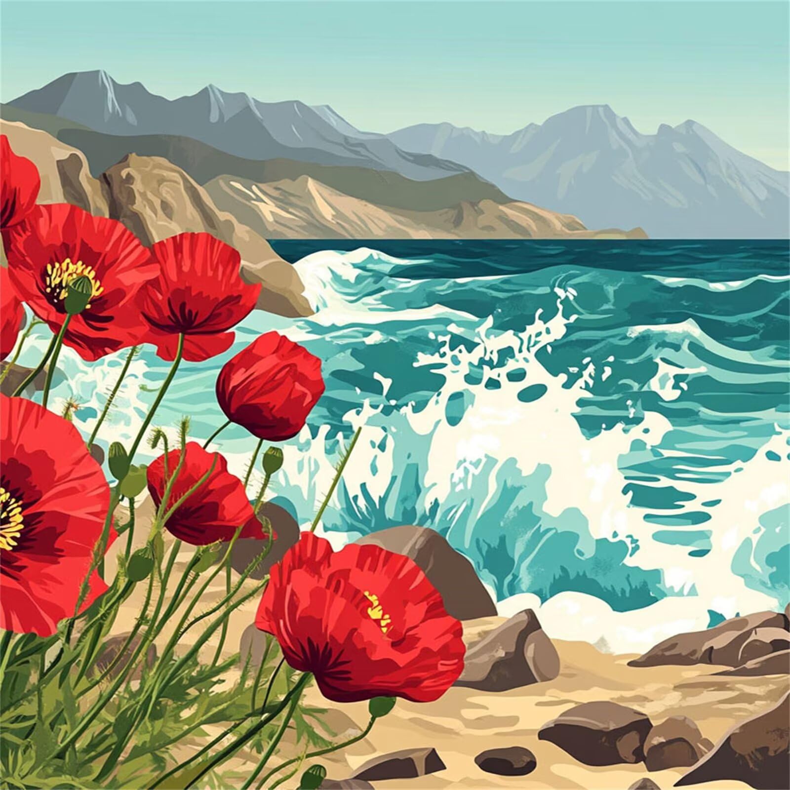 5D Diamond Painting Kit Complet, Diamond Painting Enfant Fleur Plein Foret Peinture Diamant Plage pour Adulte Débutant, Activité Manuelle Cristal Art Canevas Kit pour Décoration Murale 70x70cm FX#603