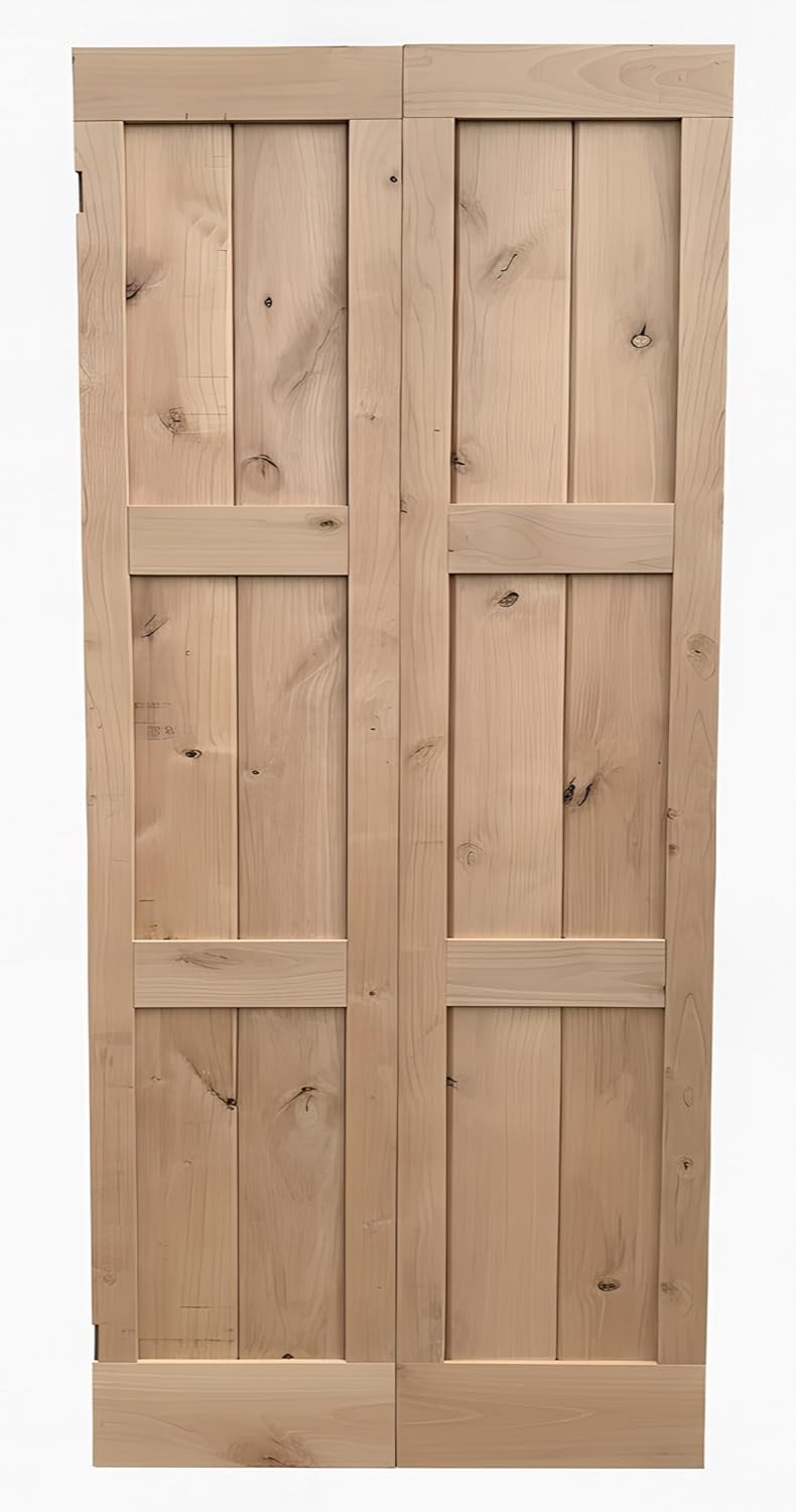 LUBANN 36in x 80in Unfinished Alder Wood Bifold Shaker Door – Pre-Assembled Slab for Closet, Pantry, or Laundry Room (36x80)