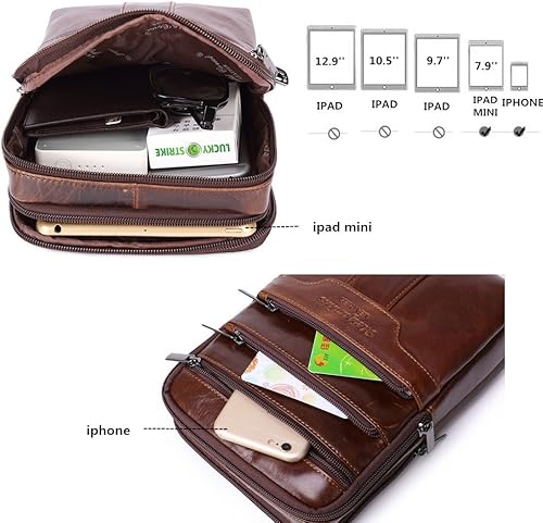 Miniatura 4 de Bolso bandolera vintage de piel de vaca para hombre, Marrón oscuro