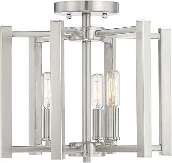 Savoy House 6-7702-3-SN Benson Modern Cage Semi-Flush Ceiling Light, 3-Light 180 Total Watts, 12" H x 13" W, Satin Nickel