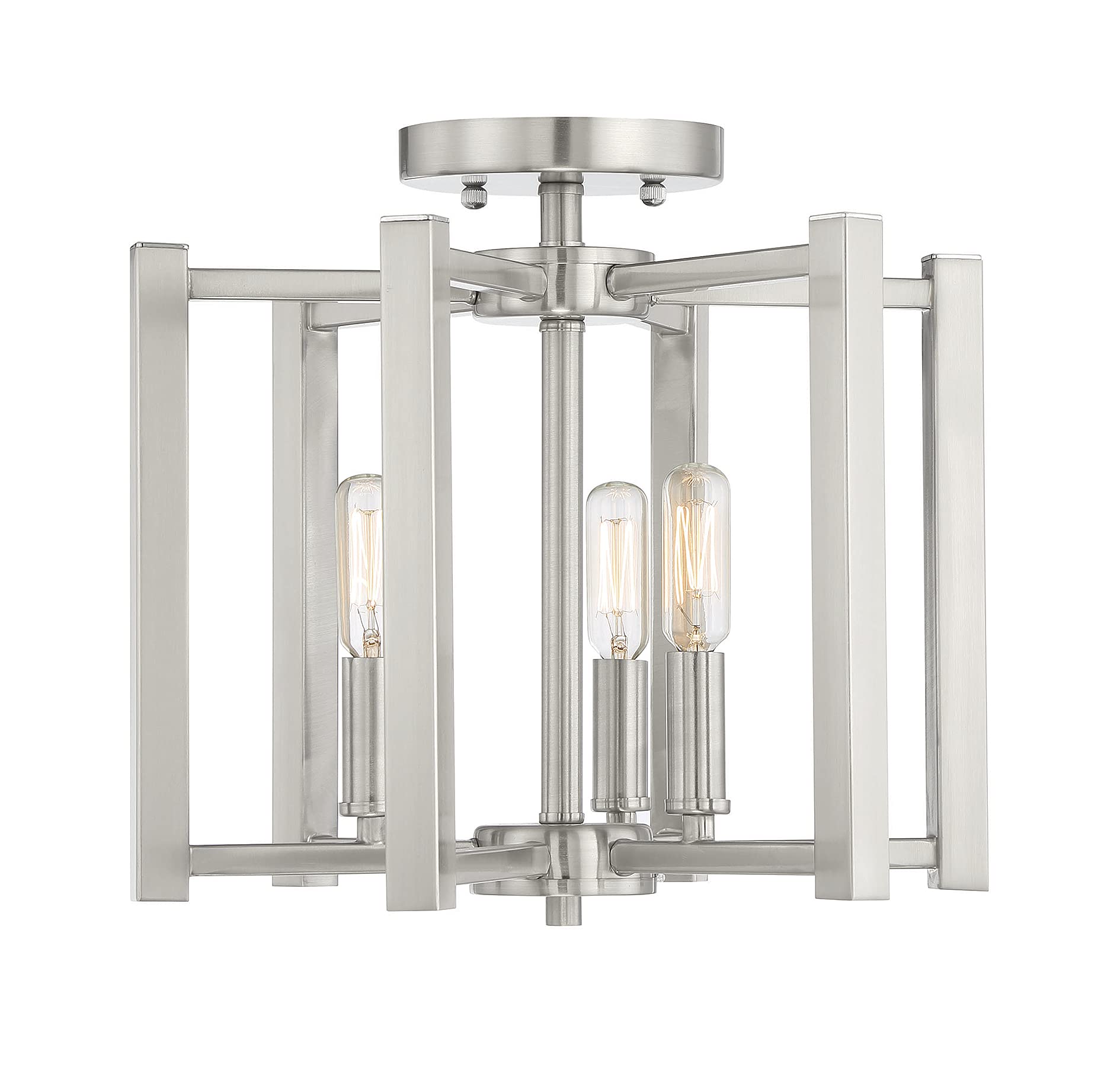Savoy House6-7702-3-SN Benson Modern Cage Semi-Flush Ceiling Light, 3-Light 180 Total Watts, 12" H x 13" W, Satin Nickel