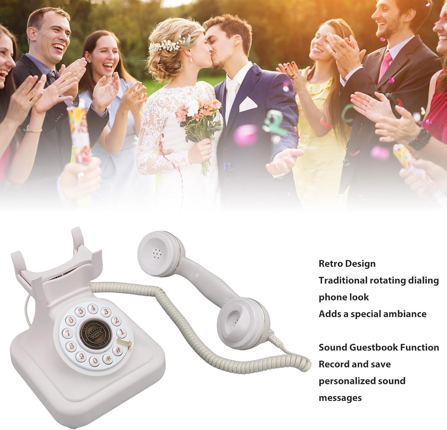 Vintage Telephone Retro Landline Sound Guestbook Function Decorative Desk Phone for Home Wedding Party ABS Material 8GB Memory