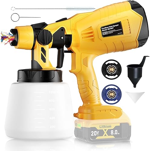 Brushless Cordless Paint Sprayer for Dewalt 20V Battery(Battery Not Included) 150 Din/s Viscosity,1000ml/min High Flow,Electric Spray Paint Gun for for House Painting