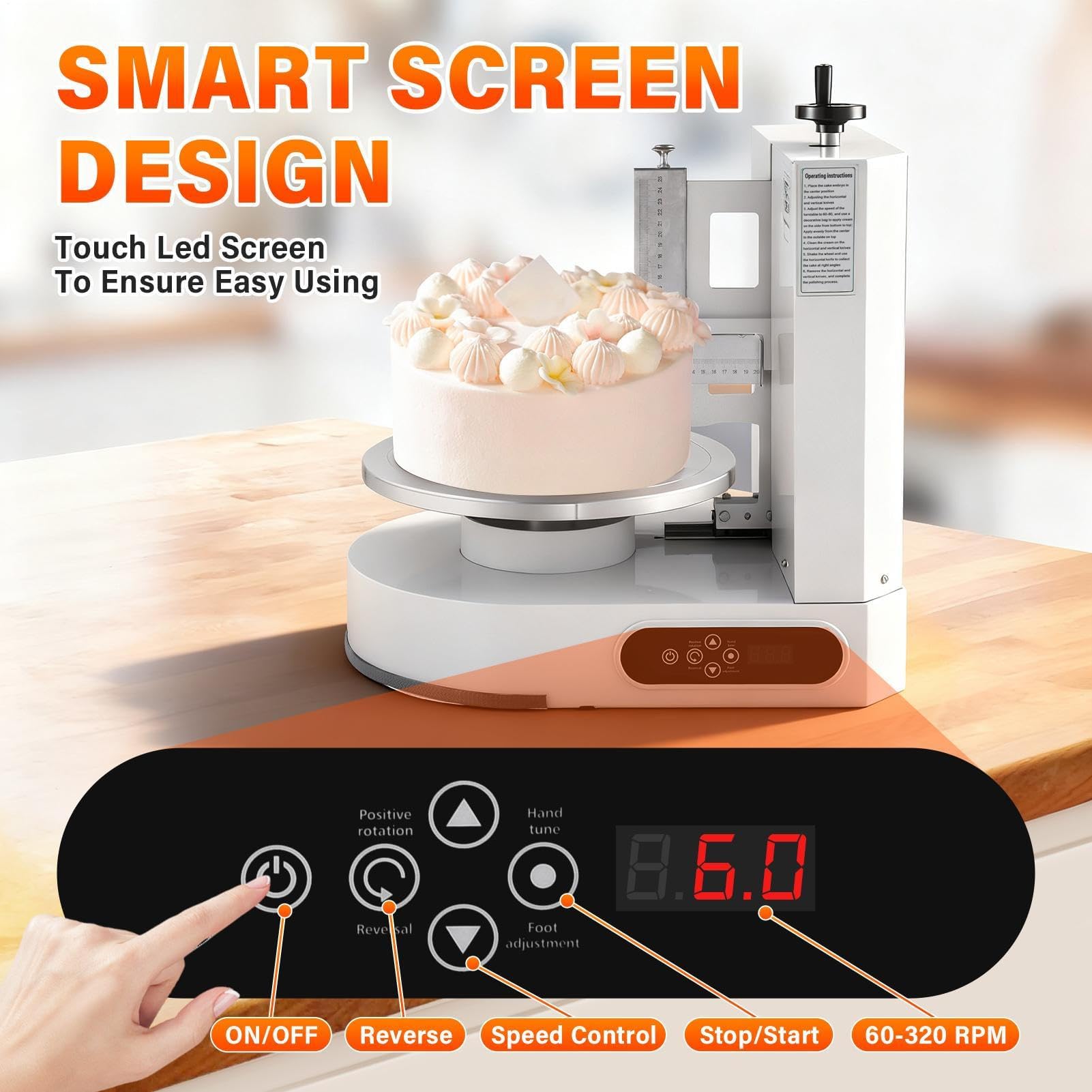 Macchina automatica per glassare torte, 200 W, 300 giri/min, con spatola per crema e piatto girevole regolabile da 4 a 12 pollici, ideale per matrimoni e pasticcerie.