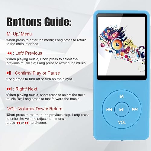 Miniatura 3 de Reproductor MP3 de 128 GB con Bluetooth 5.2, reproductor de música azul claro portátil para niños con altavoz HD integrado, radio FM, grabadora de