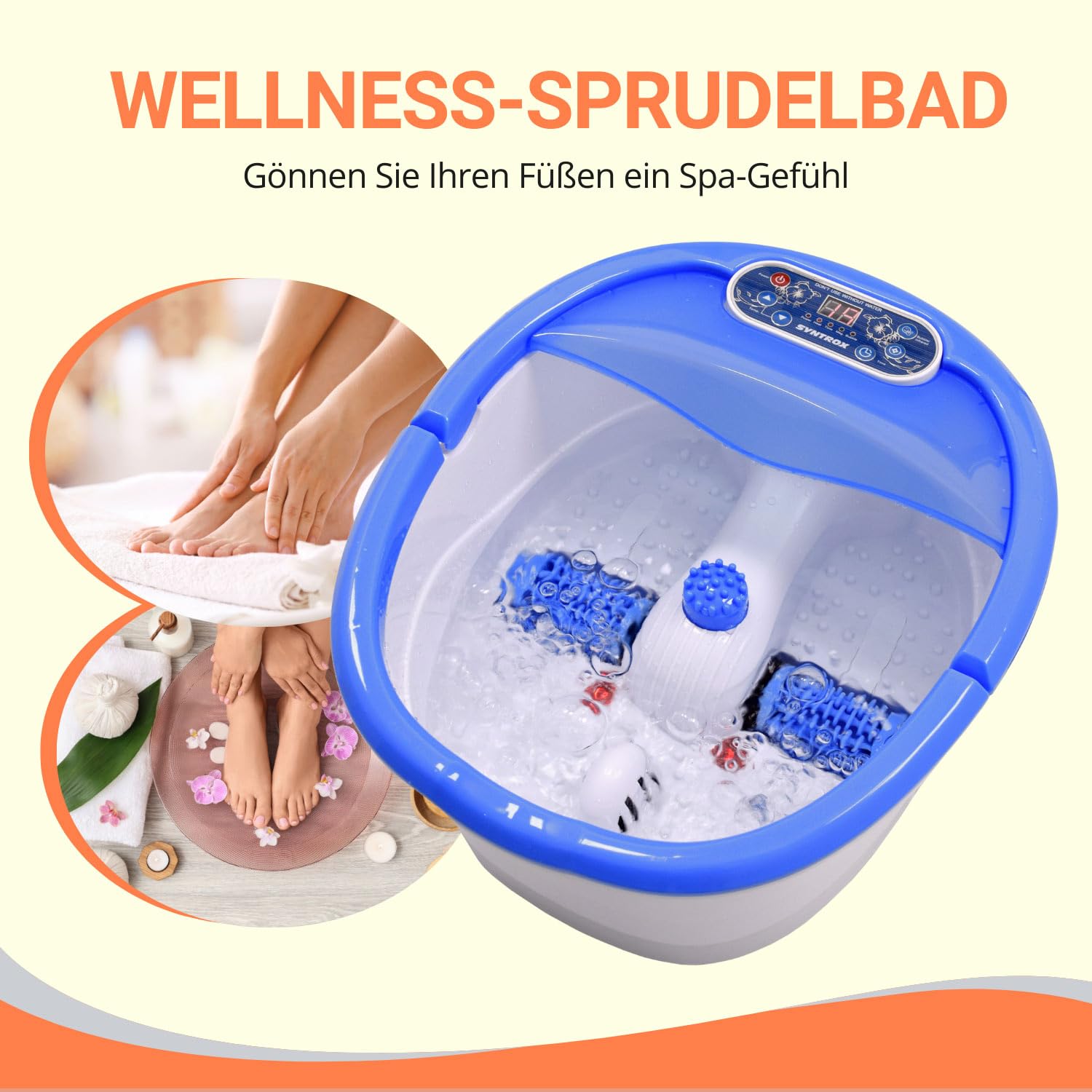 Syntrox Germany Fußsprudelbad mit Massage Sparkle | Fußmassagebad | Fußmassagegerät, 7 in 1, mit Rotlicht und Massagefunktion, 450 Watt, Entspannung für die Füße
