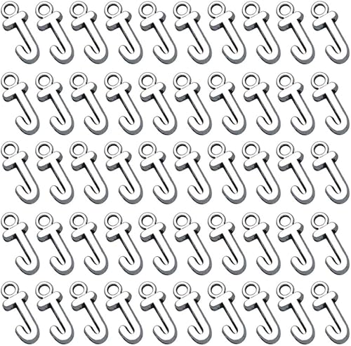 Miniatura 7 de HEALLILY 50 dijes de aleación con colgante de alfabeto inglés J para hacer joyas, accesorios para collares, pulseras, etc. (plata antigua)