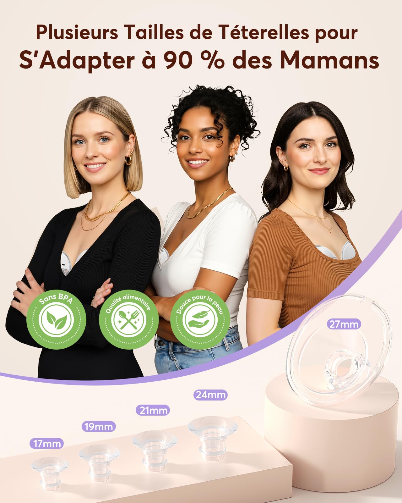 Haokoo K9 Tire Lait Electrique Mains Libres Portable avec Capuchon Anti-Poussière, Silencieux et Anti-Fuite, Aspiration Puissante, 4 Modes 12 Niveaux, Téterelles 17/19/21/24/27 mm (1 Unité)