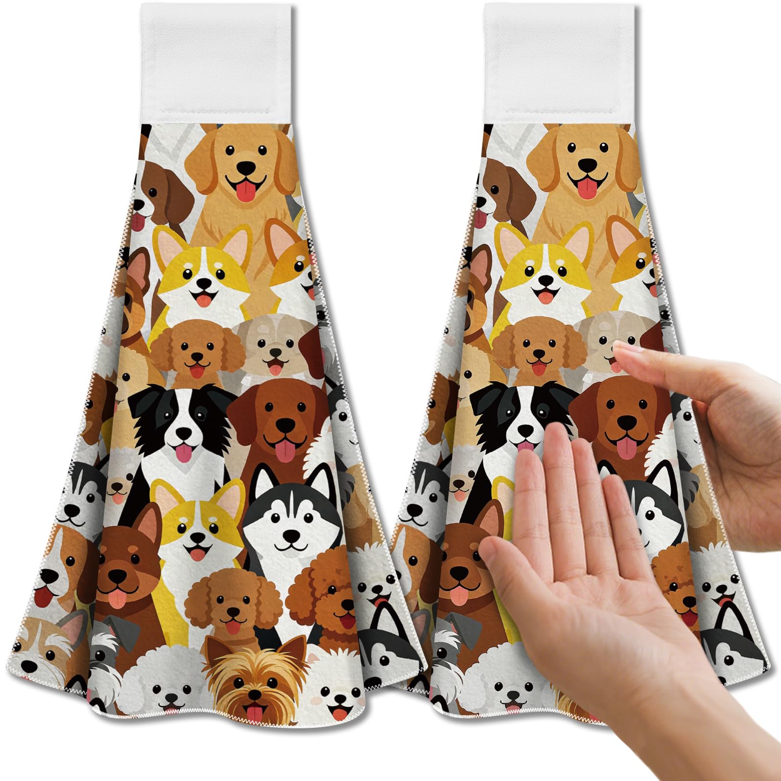 CUTHOLLOW 2 Pcs Dogs all over the place Hanging Kitchen Towels with Loop