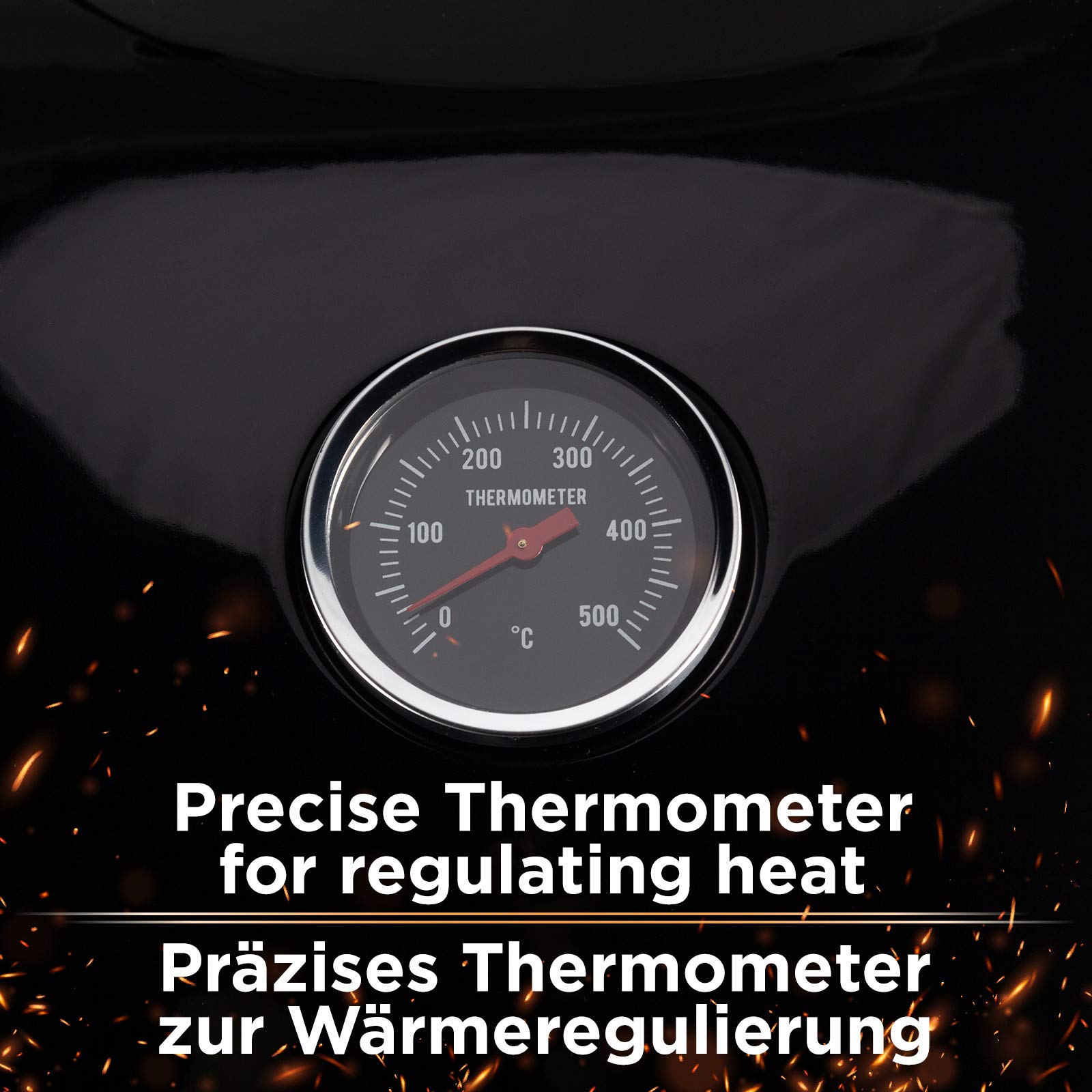 ROSMARINO Holzkohlegrill mit Deckel - Kugelgrill mit Thermometer, Einstellbare Belüftung, Grillrost, 2 Räder, Ascheschale - Grill für 4-8 Personen,Für Camping & Gartenparty