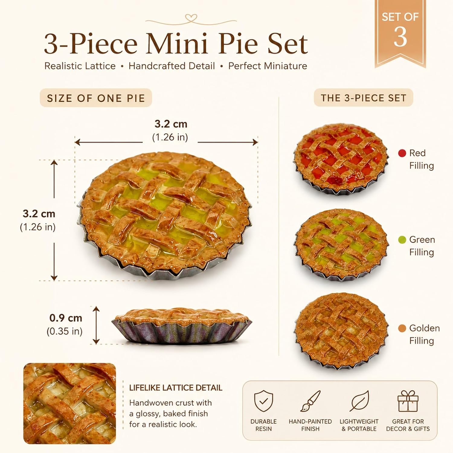 LUOZZY 3pcs Miniature Dessert Food Models Dollhouse Pies Scene Decor image 2