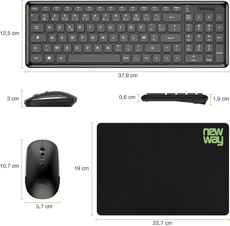 NEWWAY Vezeték Nélküli Billentyűzet és Egér Szett - Fekete, USB és WiFi Csatlakozás, Hordozható, PC Kompatibilis, ON-KM01F Modell