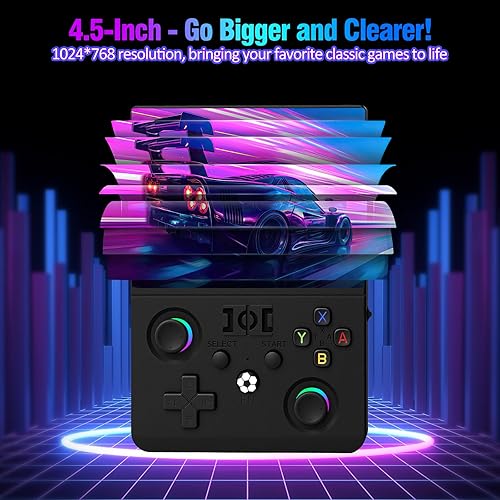 Miniatura 3 de R36MAX 2 Consola de juegos de mano retro, pantalla IPS HD de 4.5 pulgadas, consola de juegos retro 1024 x 768 con joystick desmontable, más de