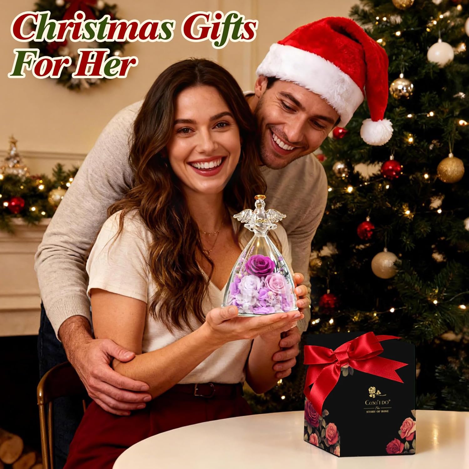 Valentines Rose Gifts for Women, 7" Purple Preserved Roses Flowers in Glass Angel Figurine, Birthday Gift for Mom Wife Grandma, Eternal Rose for Mothers Day Christmas Anniversary - Image 5