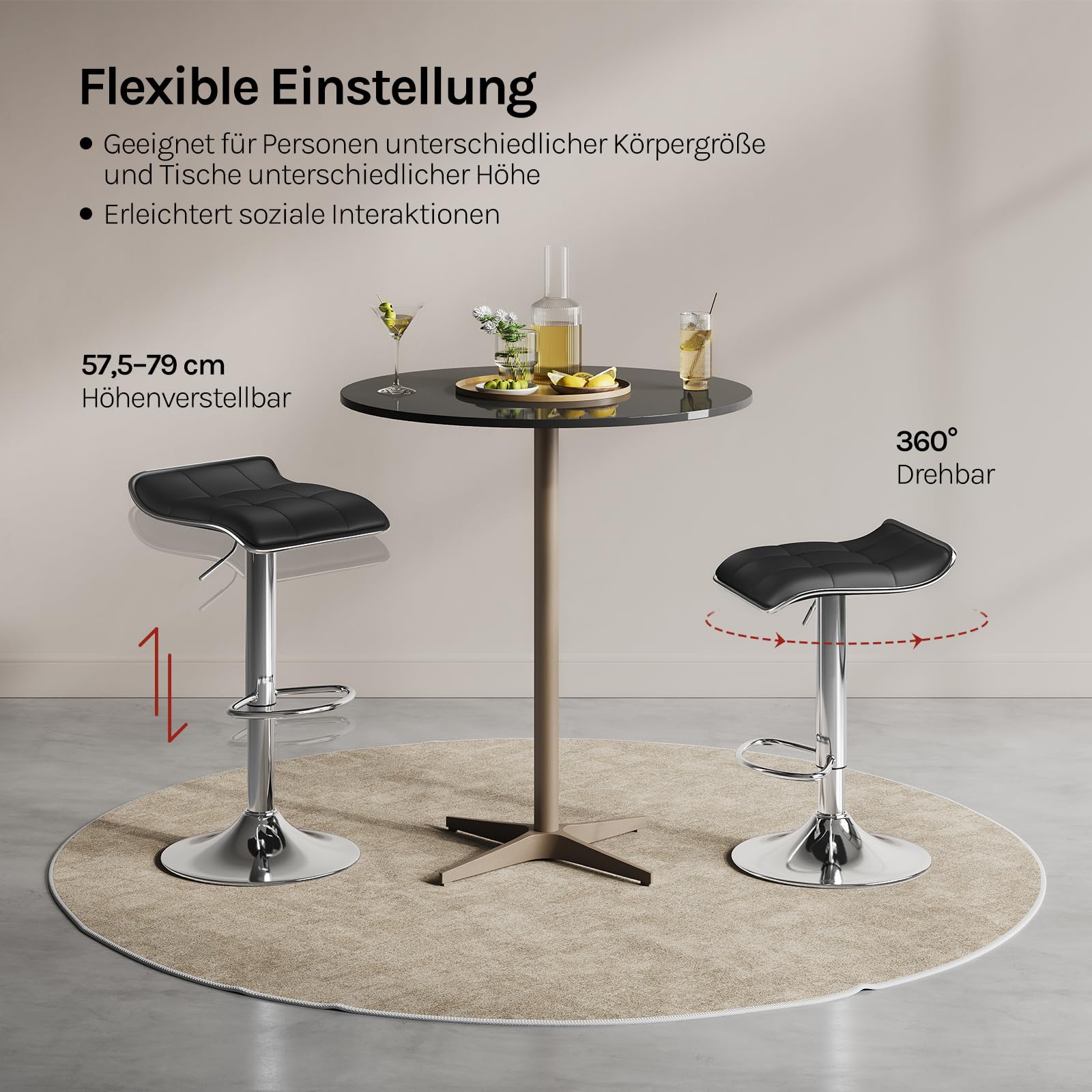 WOLTU Barhocker 2er Set, Barstuhl Höhenverstellbar, Schwarz