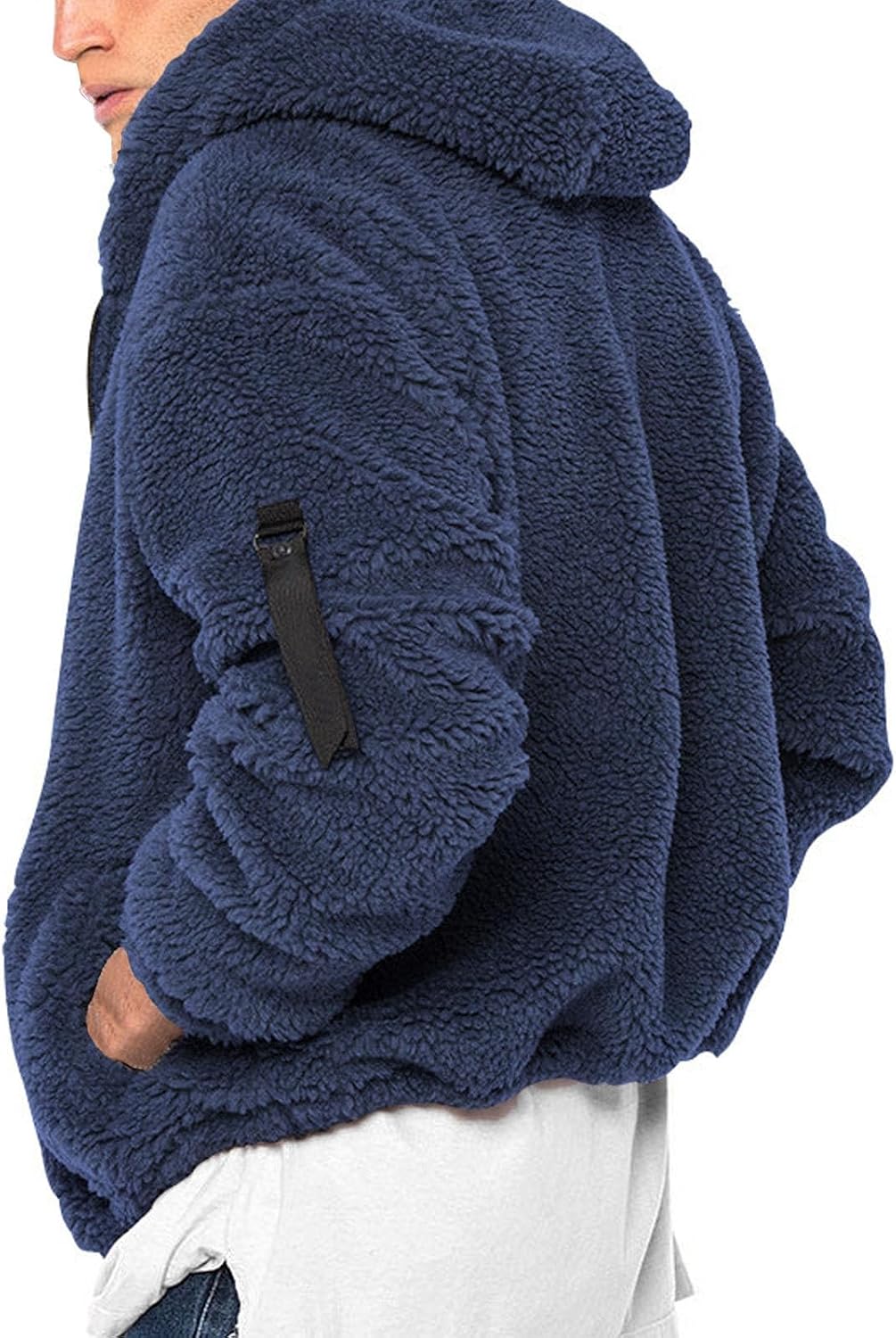 Mens Sherpa Jacket Fuzzy Fleece Long Sleeve Full-Zip Hooded Shirt Warm Casual Winter Coat Outdoor Fashion