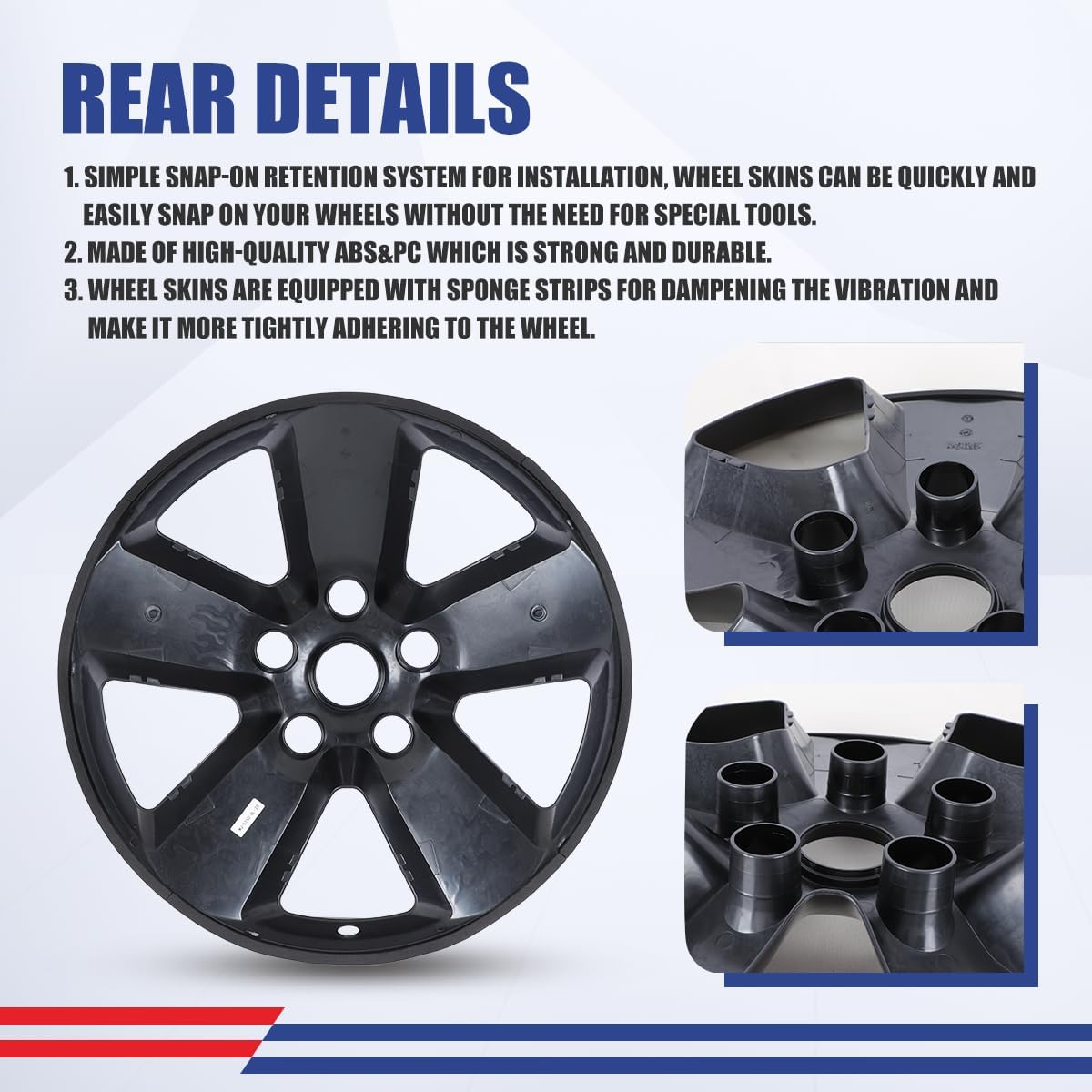 CPW 20 Inch Alloy Wheel Hubcaps Skins 4 Pieces-Black Lacquer for 2013-2018 Dodge Ram 1500&2019-2023 Dodge Ram 1500 Classic, Snap-On Installation, Alloy Look Hubcaps with Reattachable Center Cap