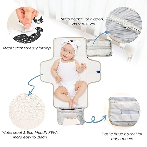 Miniatura 3 de Cambiador portátil para bebé, tapete cambiador de pañales impermeable con almohada incorporada, regalo de ducha para bebé