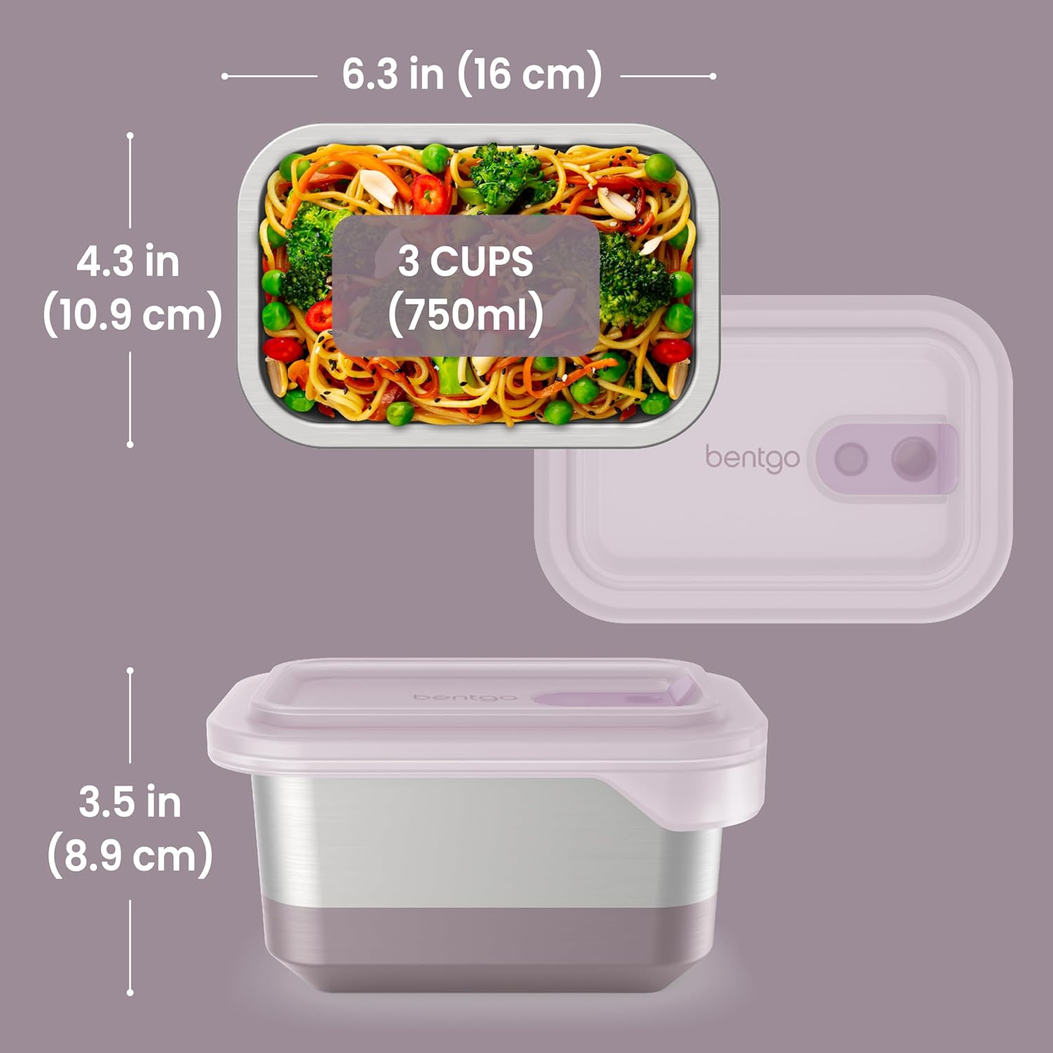 Bentgo MicroSteel Heat & Eat Container – Microwave-Safe, Leak-Proof & Airtight, Easy-to-Clean Lightweight Stainless Steel Reusable Food Storage with Silicone Lid (Lunch Size; 3-Cup Capacity; Dusk) - Image 7
