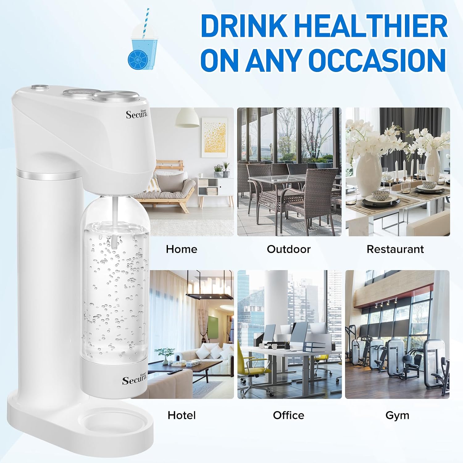 Secura Soda Maker, Sparkling Water Machine, Fits 60L CO2 Cylinders