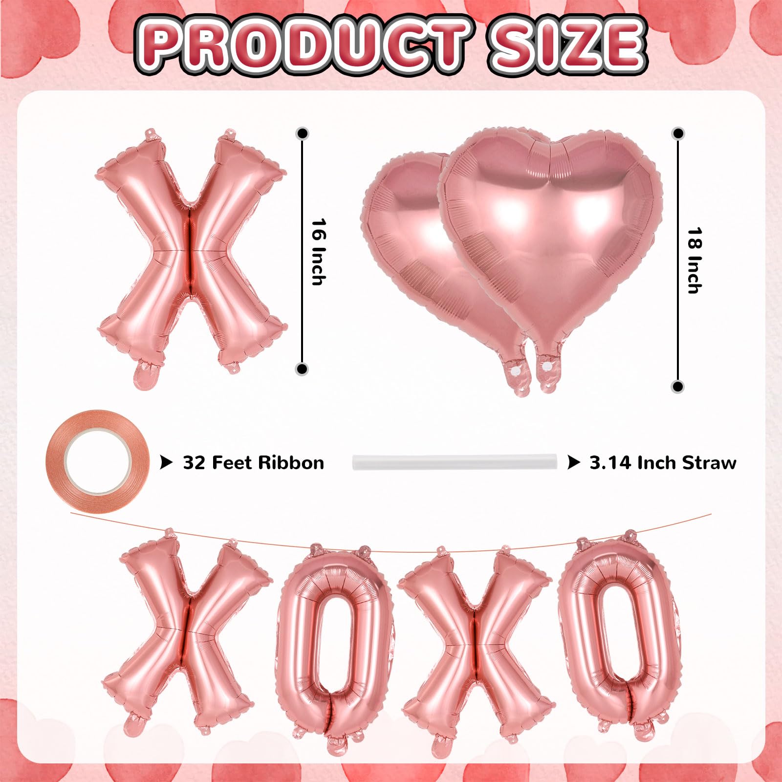 Balony XOXO w kolorze różowego złota, 40 cm, XOXO, balony foliowe, baner, balony walentynkowe, balony w kształcie serca, na walentynki, ślub, zaręczyny, dzień galentyny, wieczór panieński, przyjęcie
