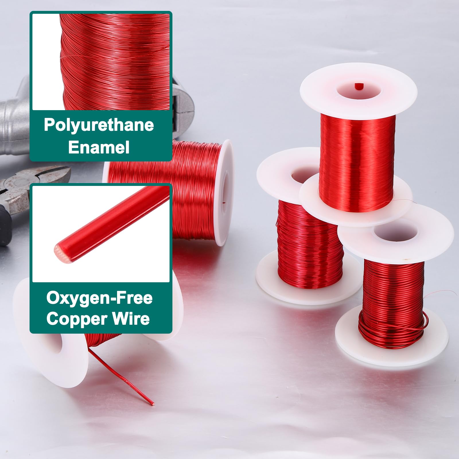 sourcing map Fil magnétique 34 AWG, fil de cuivre émaillé de calibre 34, fil de bobine magnétique de 56,7 g pour transformateur, moteur, électrique, 155C (311F)
