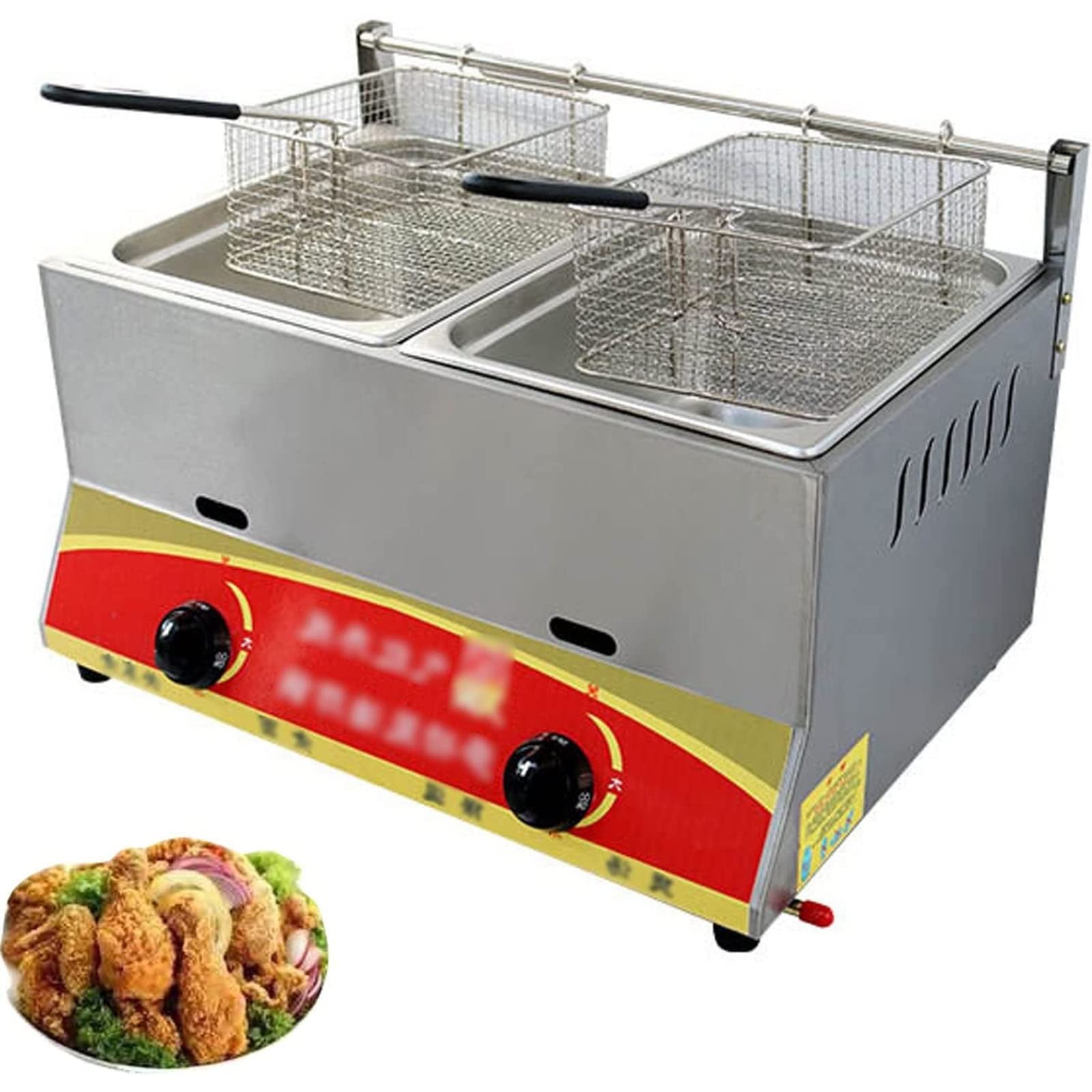 IUokLU Deep Fryer Commercial Dual Tank Stainless Steel with 2 Removable Baskets and Lids,Deep Fryers for French Fries,Turkey,Chicken,Restaurant,Fast Food Bar,Home Kitchen