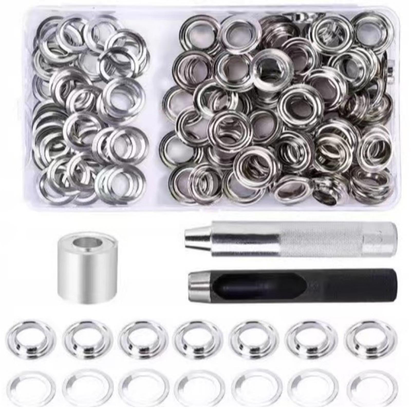 Set di 100 occhielli da 10 mm con 3 strumenti di installazione per artigianato, scarpe, borse, cinture in pelle, accessori di riparazione
