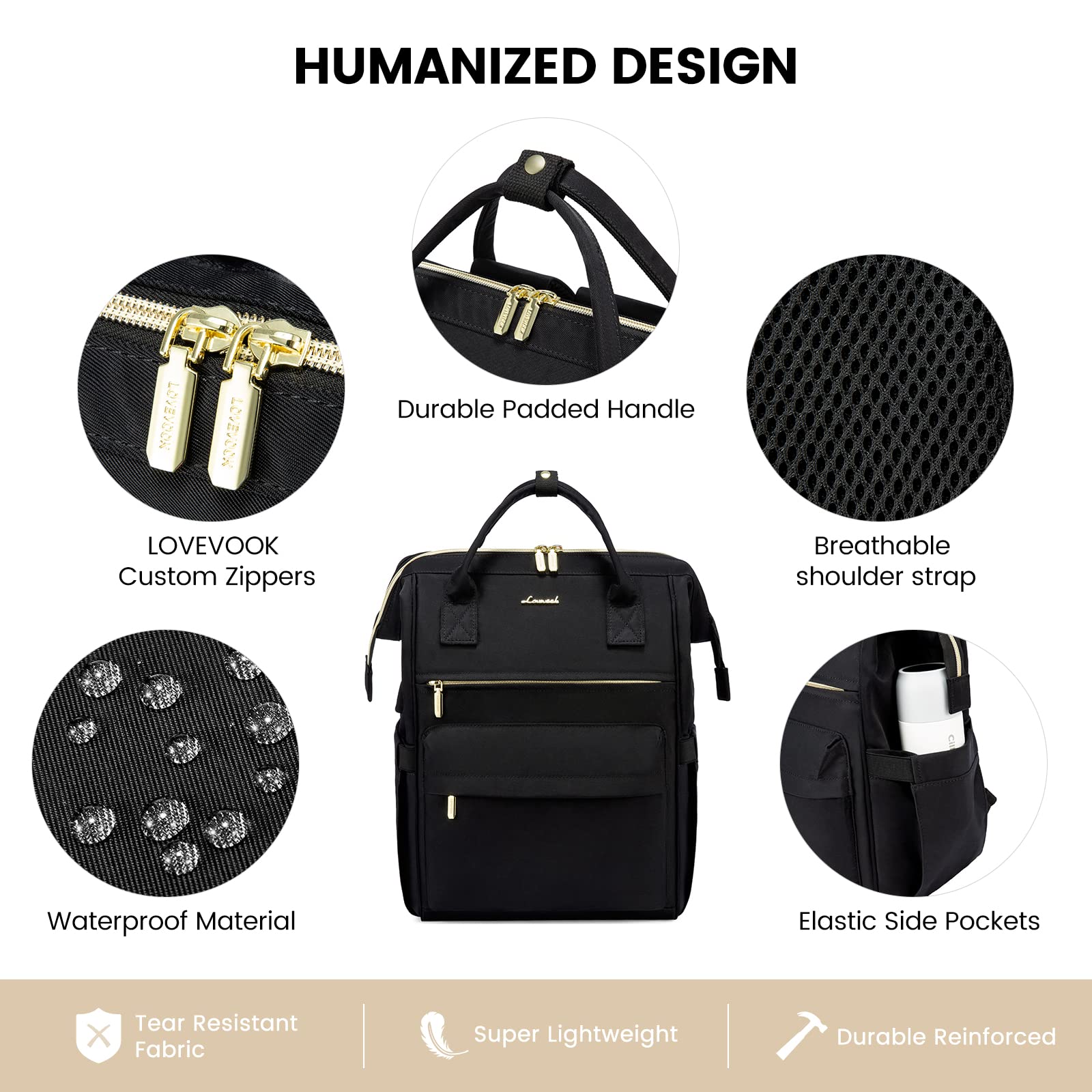 LOVEVOOK Schulrucksack Jungen Teenager Groß, 17 Zoll Laptop Rucksack Damen Arbeitsrucksack mit USB Ladeanschluss & Laptopfach, Wasserdicht Daypacks für Arbeit Reise Schule Uni, Schwarz