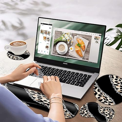 Miniatura 9 de Alfombrilla ergonómica para mouse con reposamuñecas y teclado de espuma viscoelástica, base antideslizante y reposamuñecas para laptop, computadora,