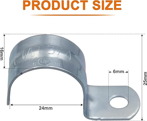 Miniatura 24 de ISPINNER 25pcs 1/2 pulgada Zinc plateado acero EMT Pipe Straps U soporte con 2 agujeros para conducto EMT, fijación de tuberías, tubo de tensión