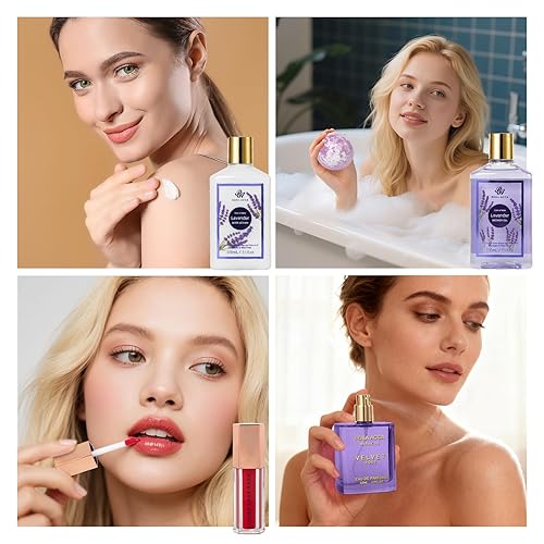 Miniatura 4 de Cesta de regalo de 35 piezas de lavanda para baño y cuerpo para mujeres, juego de cuidado facial de la piel, kit de spa, juego de cuidado personal,