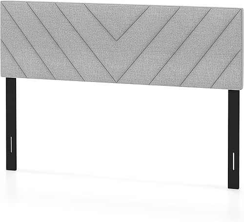 Giantex Cabecero tapizado de lino, tablero de cama ajustable para marcos de cama de tamaño matrimonial y Queen, cabecera rectangular moderna con