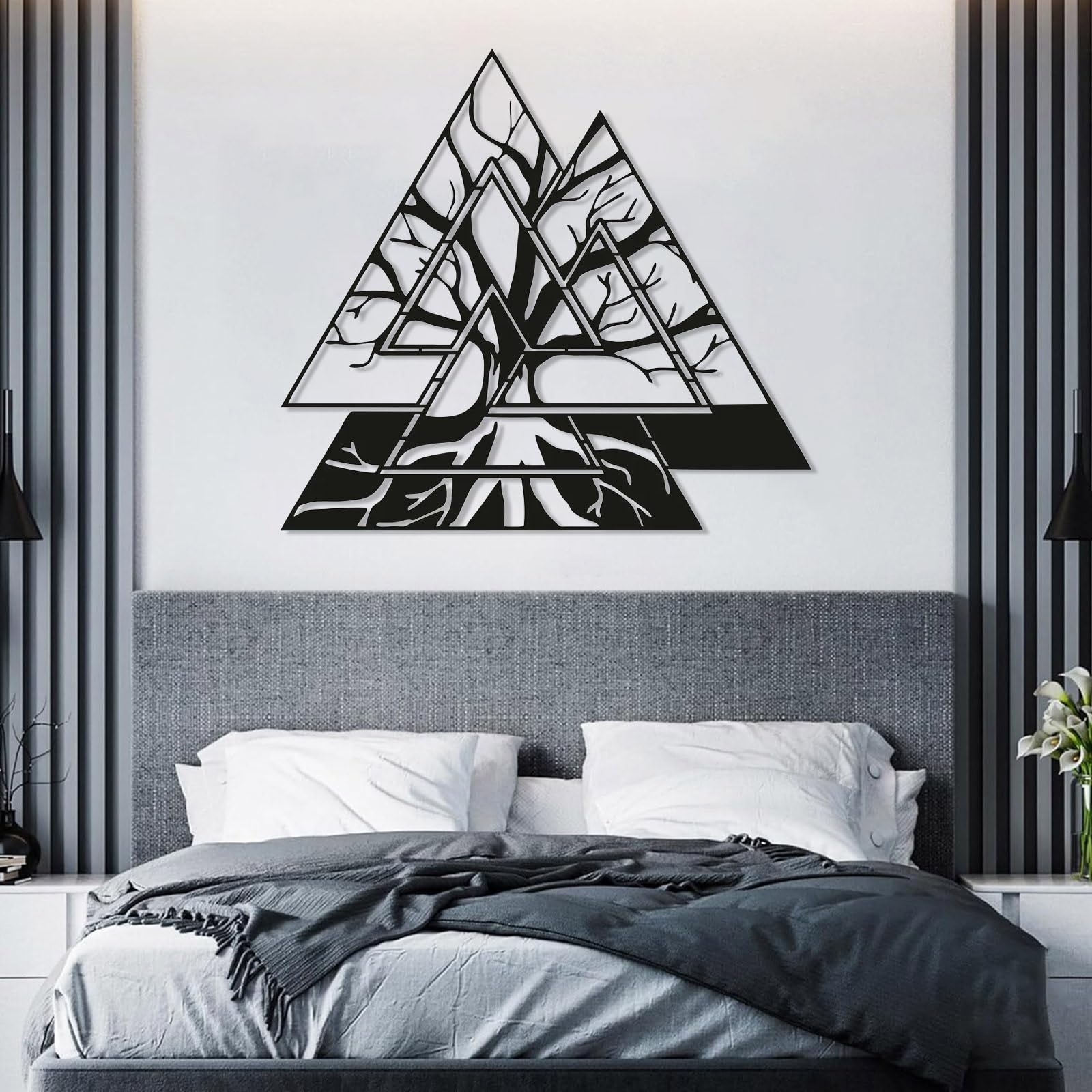 Wanddeko aus Metall, weißer Wikingerbaum, nordische heidnische Kunst, Moderne Skulptur für Wohnzimmer, Schlafzimmer, Flur und Treppenhaus, Natur-Wohndeko (Weiß 2)