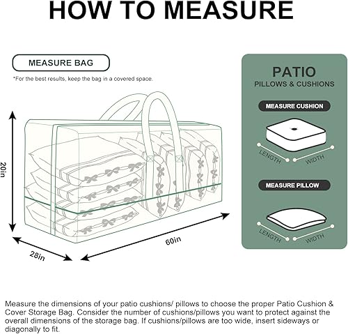 Miniatura 2 de Bolsa de almacenamiento de cojines para exteriores, bolsa de almacenamiento de cojín de patio de 60 pulgadas para muebles de patio, impermeable,