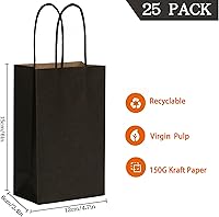 Vista 2 de AZOWA Bolsas de regalo Mini bolsas de papel kraft con asas (4 x 2.4 x 6 pulgadas, negras, 25 unidades)