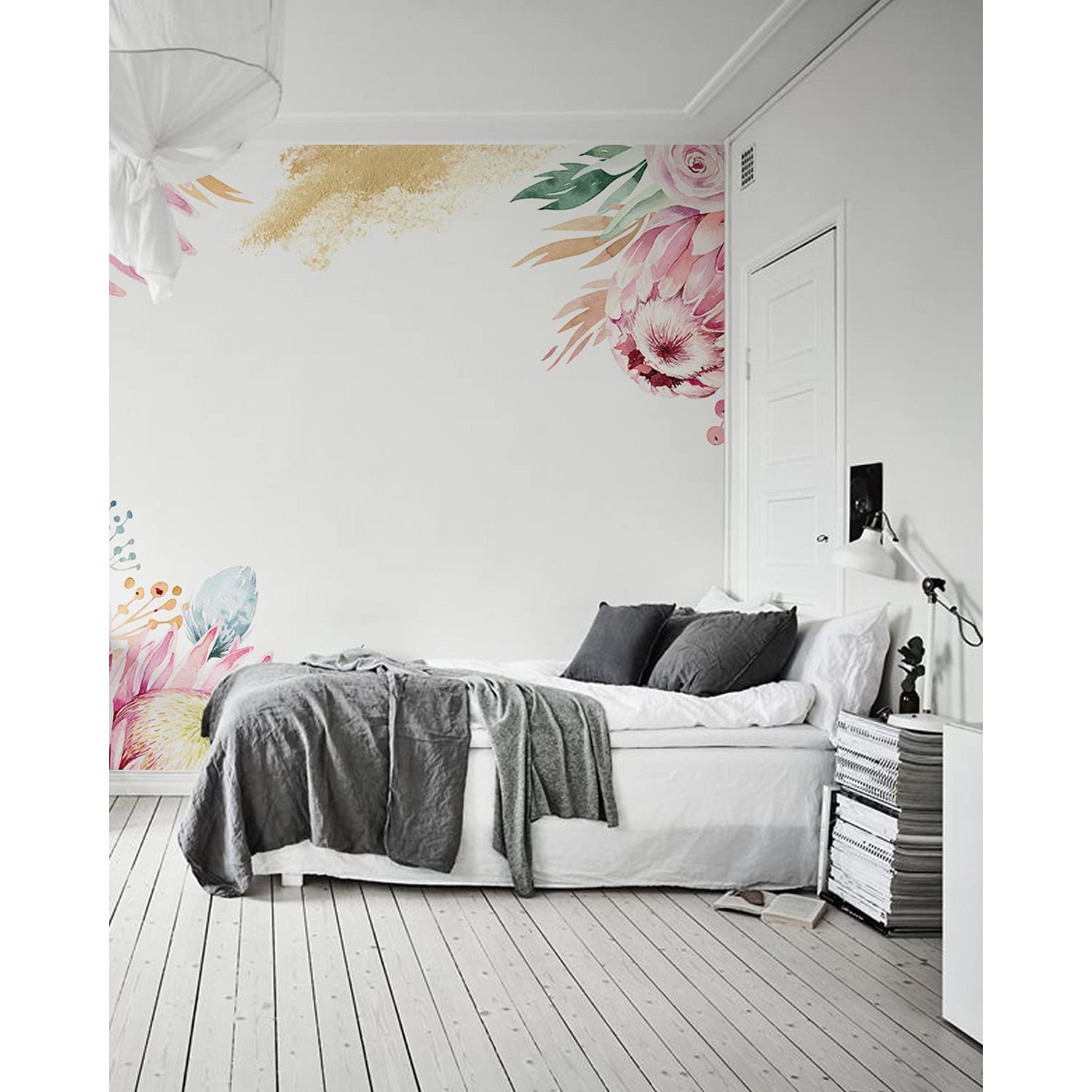Papier peint floral pâle décoration murale salon et cuisine LatexMuralo 104x70