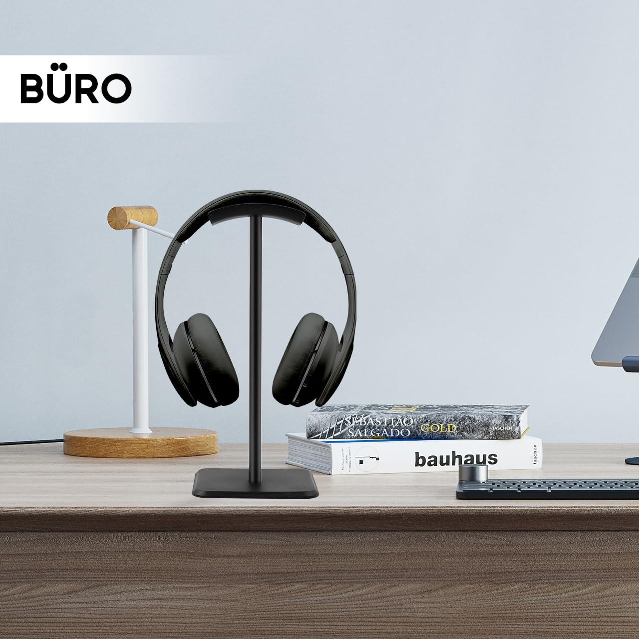 JIKIOU Kopfhörerständer Gaming Headset Halter Universal Aluminium Metall Kopfhörerhalter Aufhänger mit Aluminium Stützstange Flexibler Kopfstütze ABS Solide Basis für alle Kopfhörer 2er Pack (Schwarz)